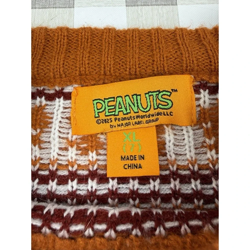 Peanuts Snoopy Fall Leaves Sweater Kids XL 7 Orange Cozy Autumn